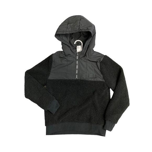 HUGO BOSS Boys Black Faux Fur Shearling Hooded Logo Sweatshirt Jacket Size 10